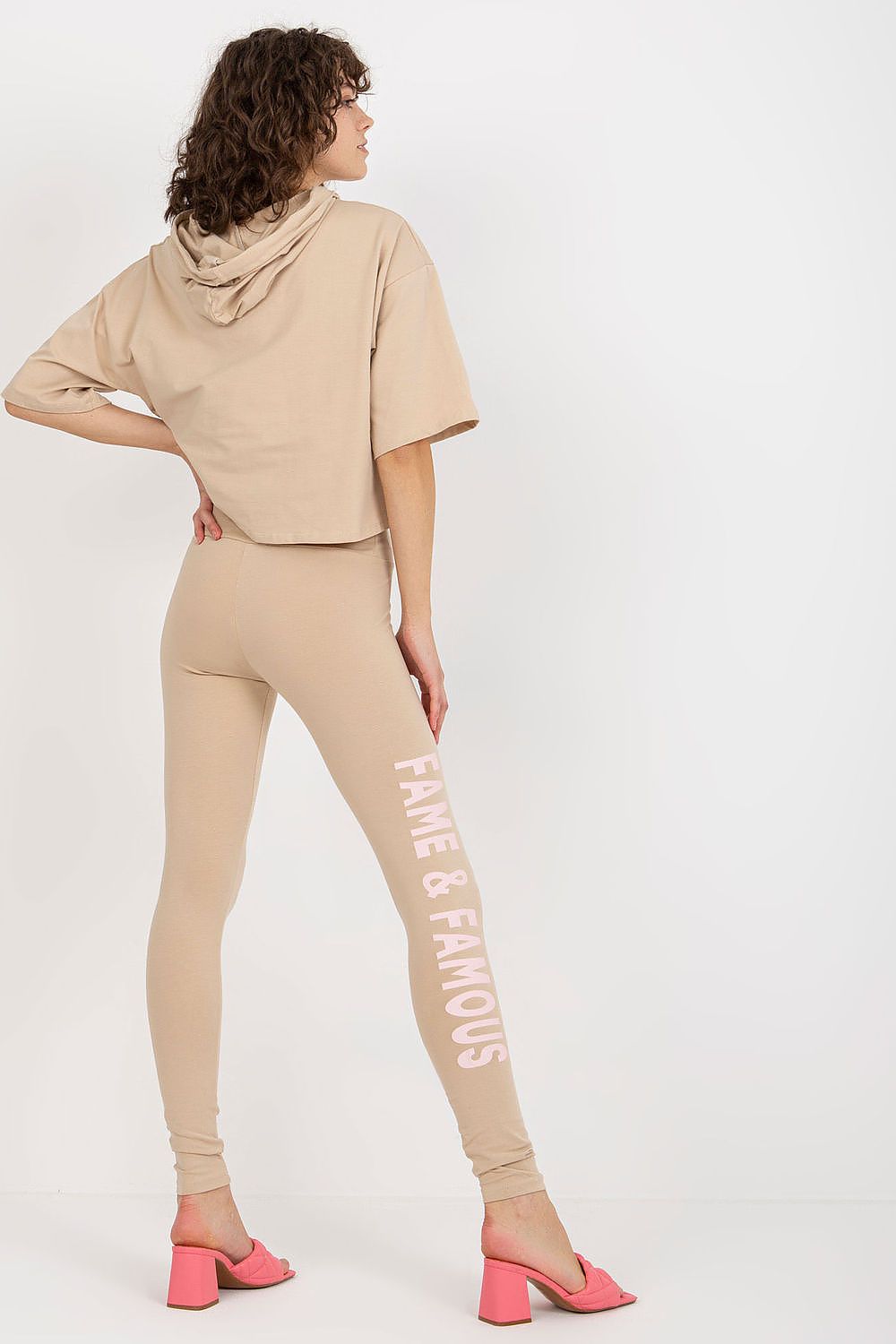 Ex Moda Women's Cotton Sweatshirt And Leggings Set With Hood And Decorative Inscriptions