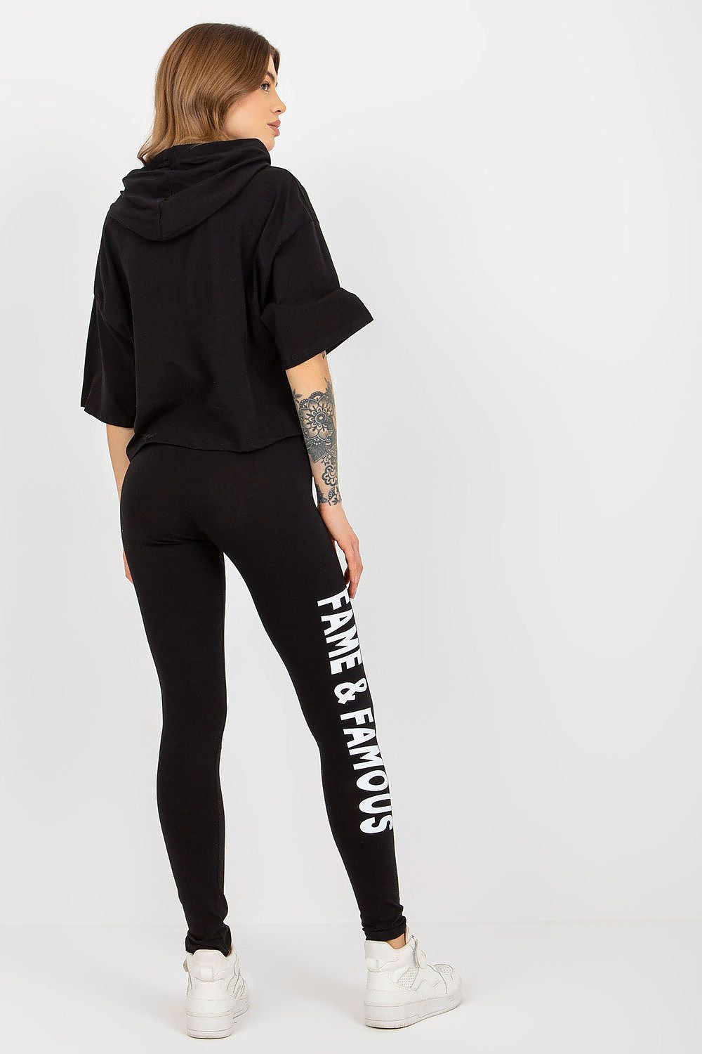 Ex Moda Women's Cotton Sweatshirt And Leggings Set With Hood And Decorative Inscriptions
