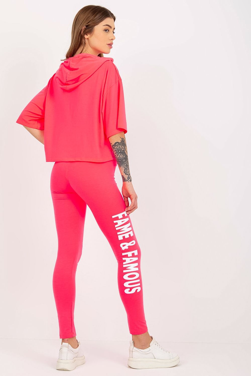 Ex Moda Women's Cotton Sweatshirt And Leggings Set With Hood And Decorative Inscriptions