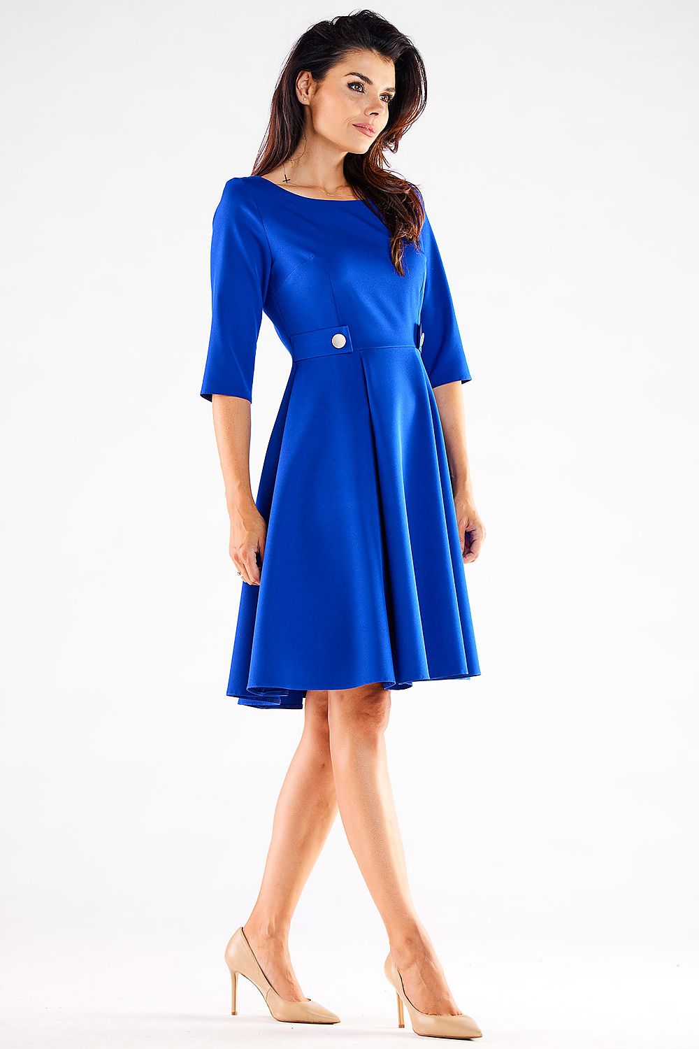 Blushed Awama Daydress with Decorative Buttons and Flattering Silhouette, Made in Poland