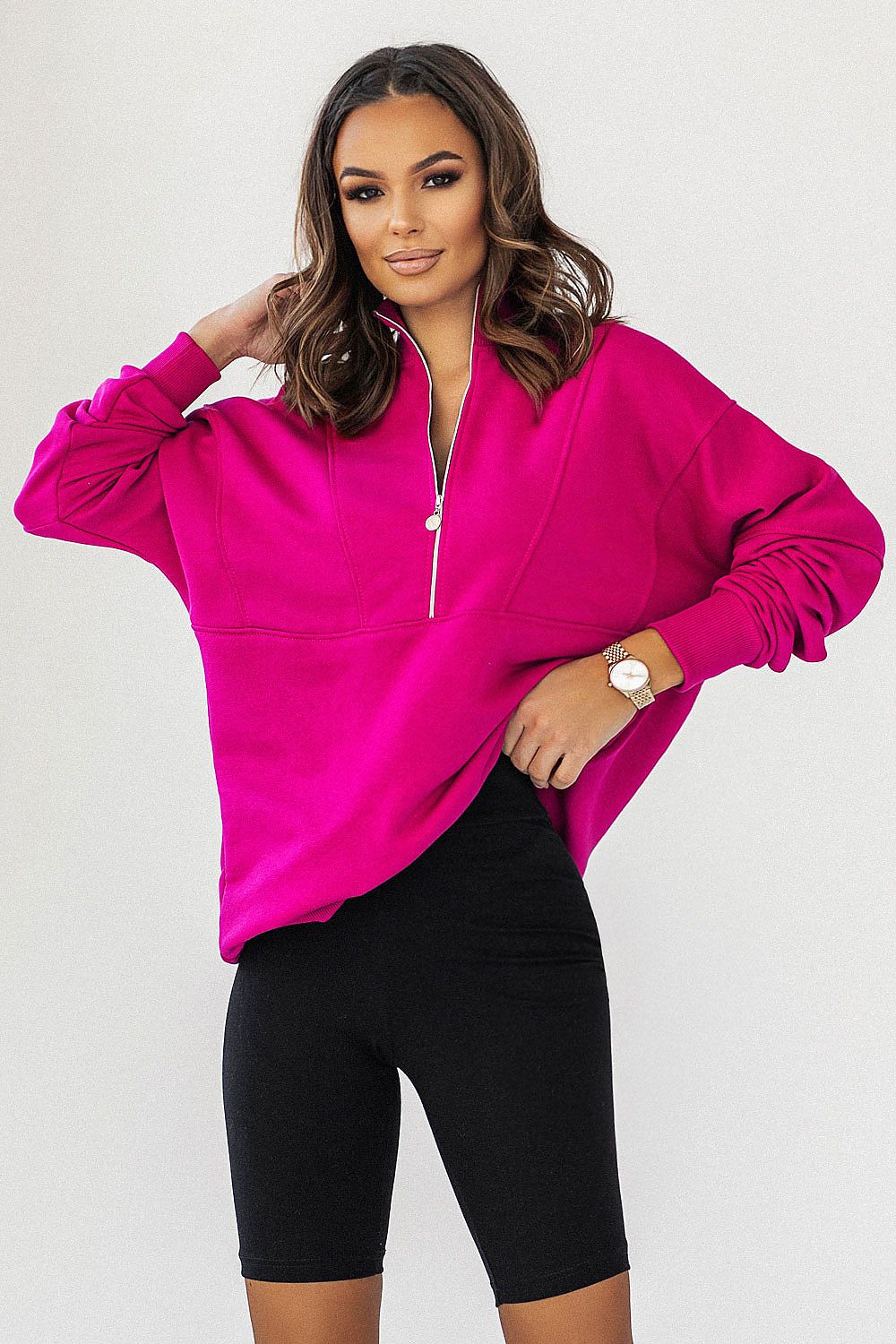 IVON Oversized Sweatshirt With Striking Collar & Adjustable Zipper – Elegant Comfort Wear