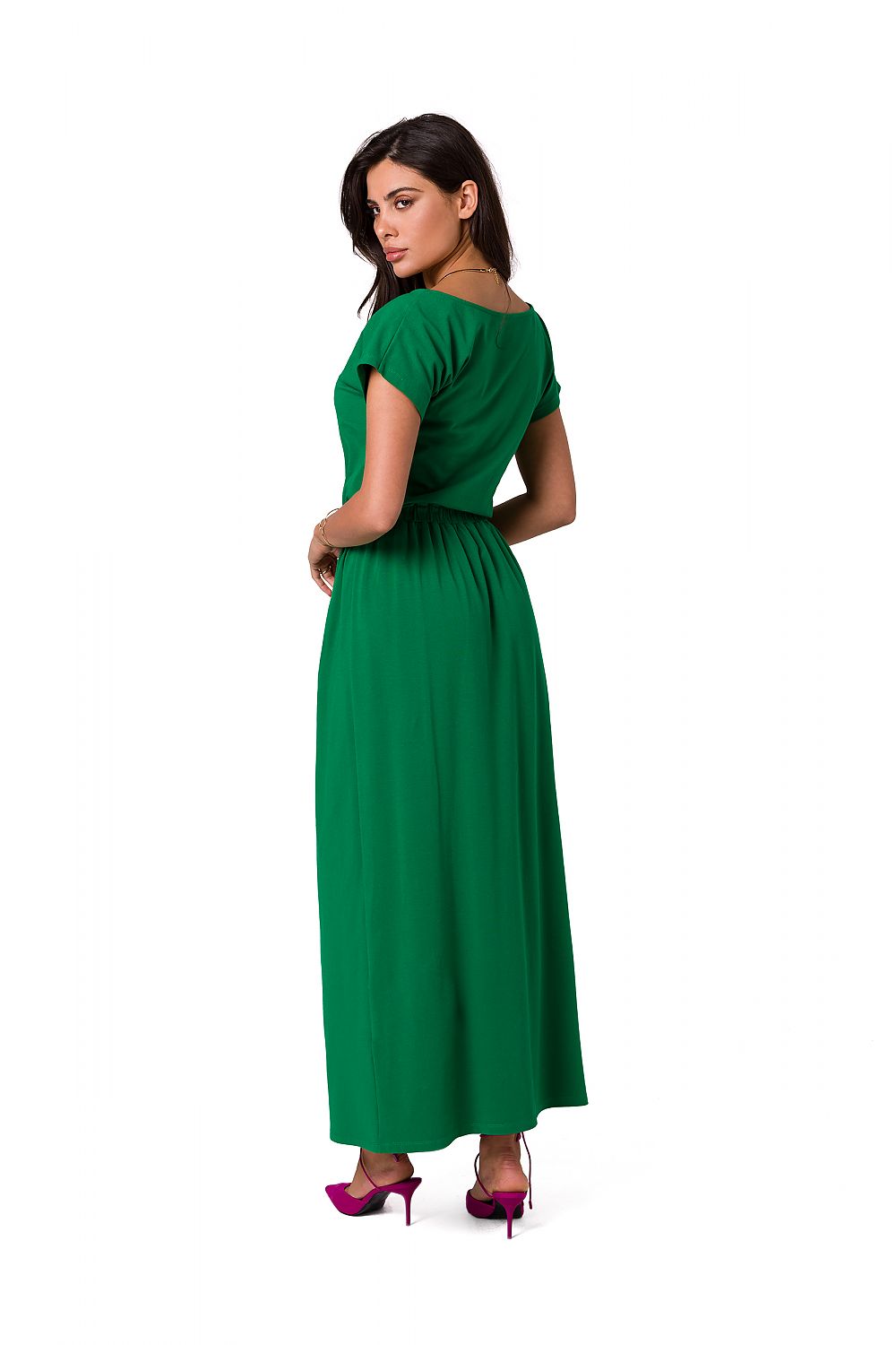 BeWear Cotton Maxi Dress with Asymmetrical Neckline and Elastic Waistband