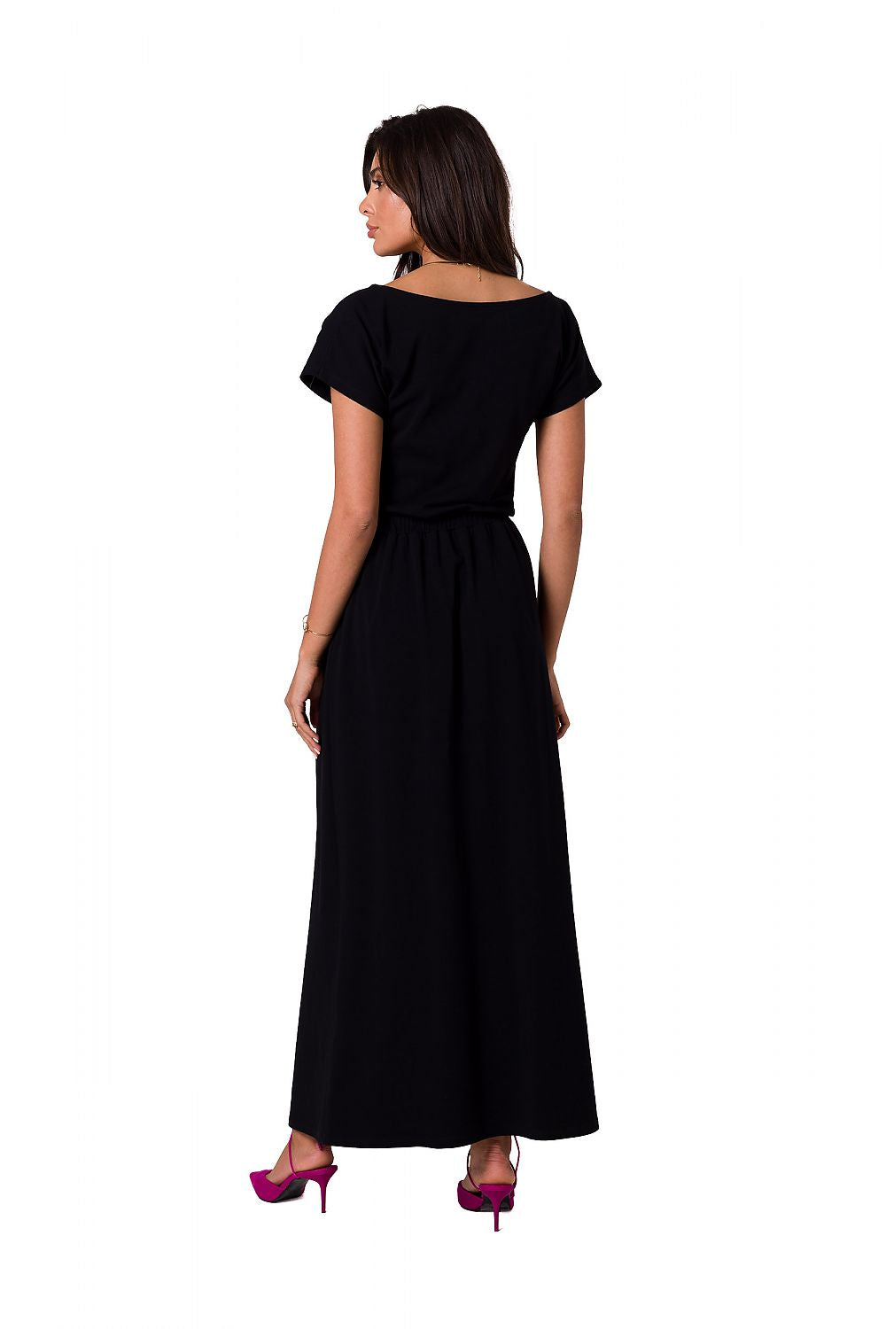 BeWear Cotton Maxi Dress with Asymmetrical Neckline and Elastic Waistband