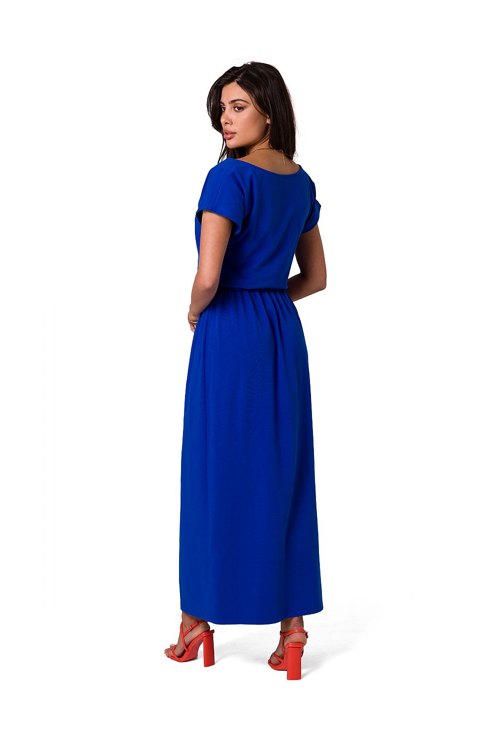 BeWear Cotton Maxi Dress with Asymmetrical Neckline and Elastic Waistband