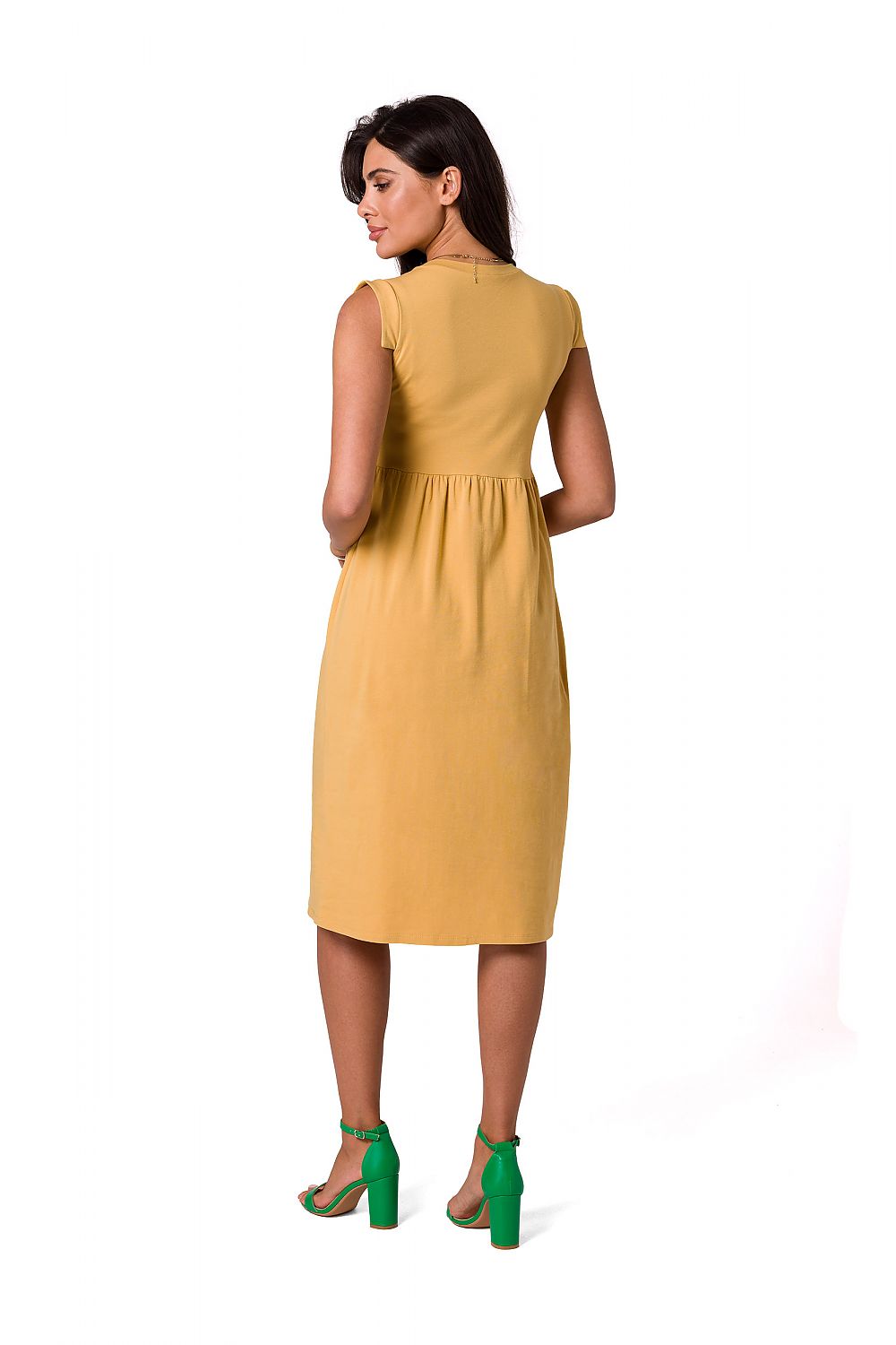 Elegant Midi Dress by BeWear | Elevated Waistline, Sleeveless, 95% Cotton & 5% Spandex