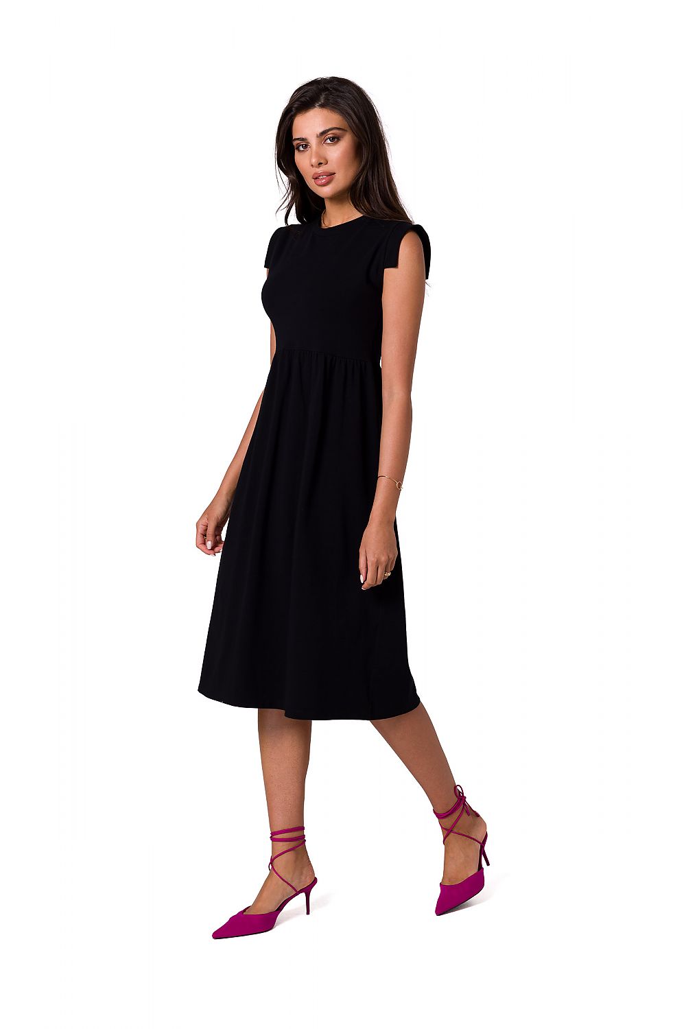 Elegant Midi Dress by BeWear | Elevated Waistline, Sleeveless, 95% Cotton & 5% Spandex