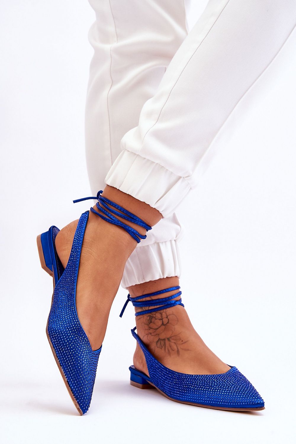 Luxury Rhinestone-Embellished Strappy Ballerina Flats with Open Heel - Comfortable Eco Leather Insole