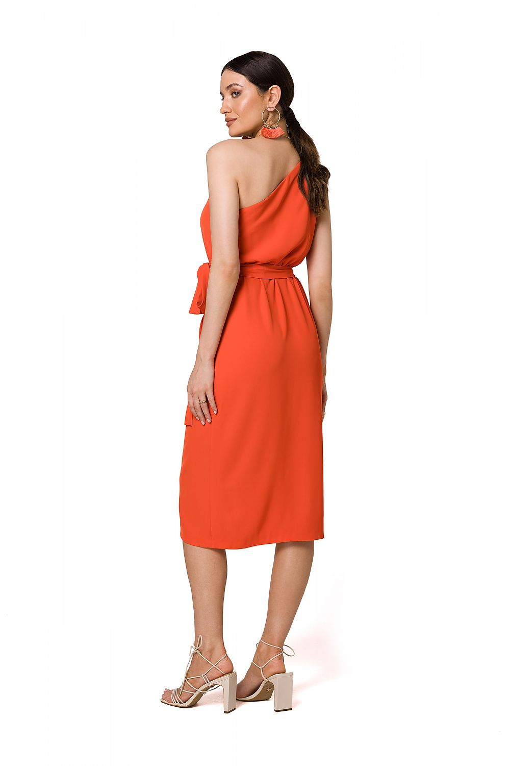 Elegant One-Shoulder Cocktail Dress with Draped Detailing and Belt by Makover