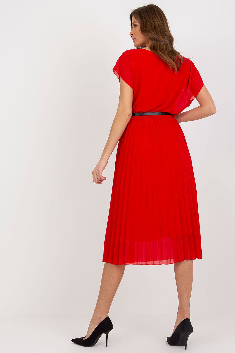 Elegant Italy Moda Cocktail Dress with Pleated Skirt and Black Belt for Formal Events