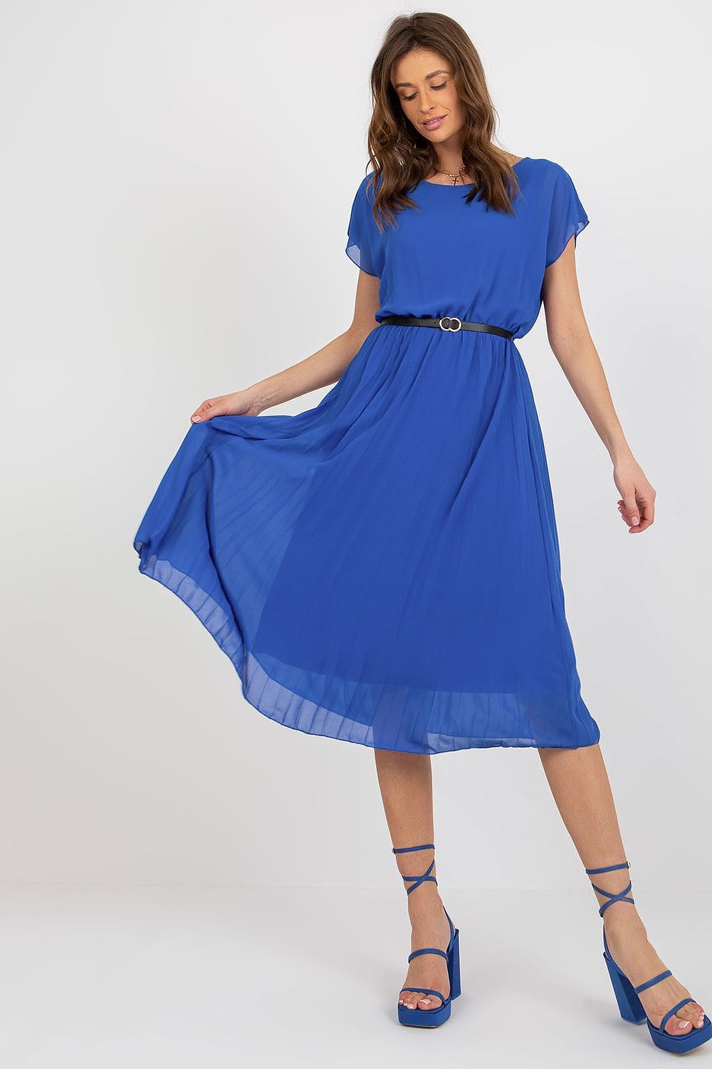 Elegant Italy Moda Cocktail Dress with Pleated Skirt and Black Belt for Formal Events