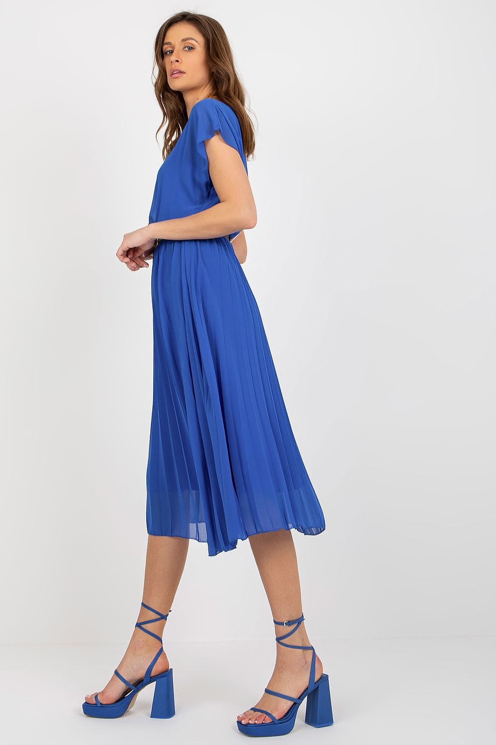 Elegant Italy Moda Cocktail Dress with Pleated Skirt and Black Belt for Formal Events