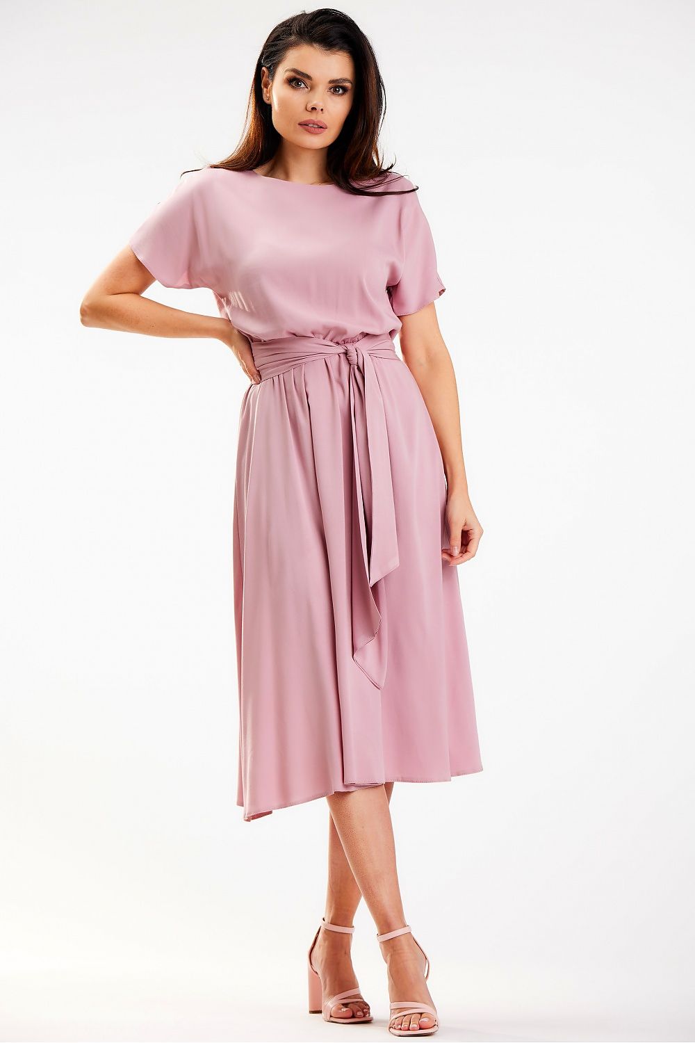 Elegant Midi Length Kimono Dress by Awama – Soft Viscose, Sash Detail, Perfect for Work and Leisure