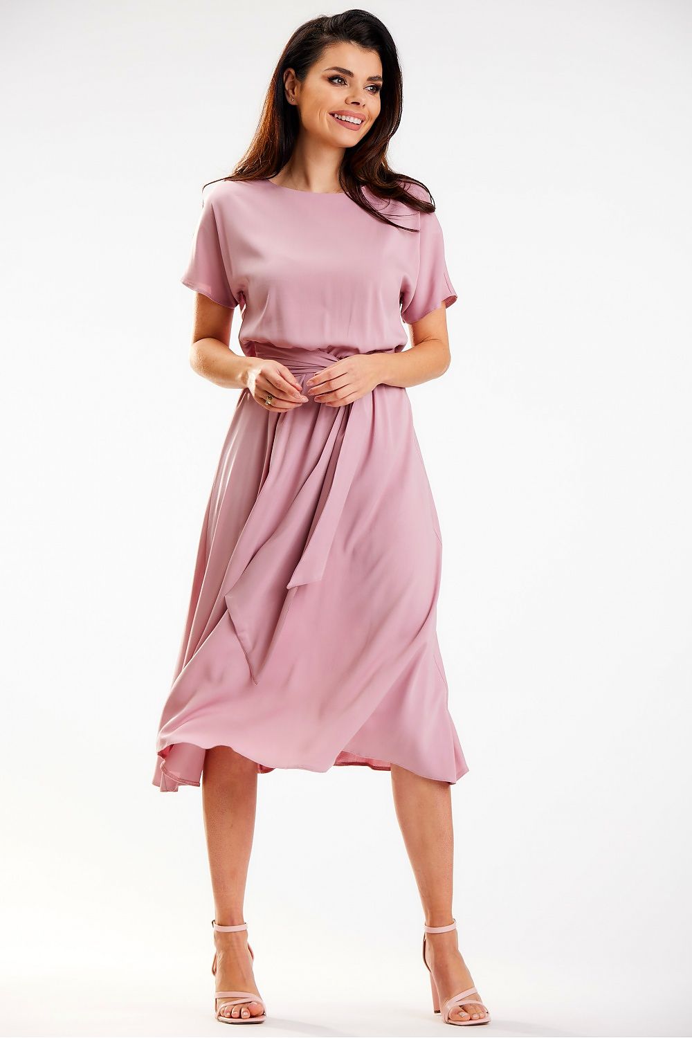 Elegant Midi Length Kimono Dress by Awama – Soft Viscose, Sash Detail, Perfect for Work and Leisure