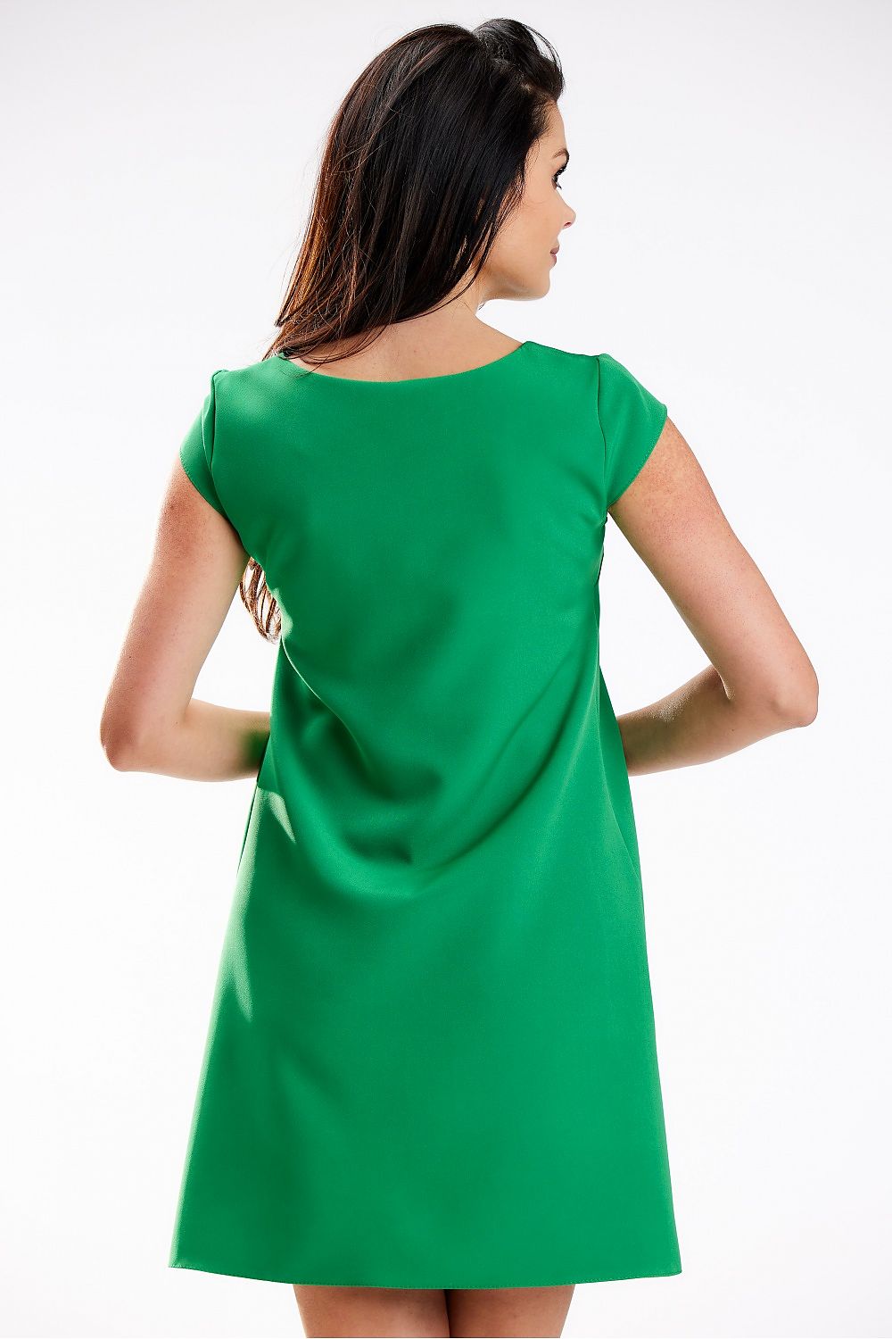 Elegant Mini Dress with Short Sleeves | Loose Trapezoidal Cut | Designed in Poland