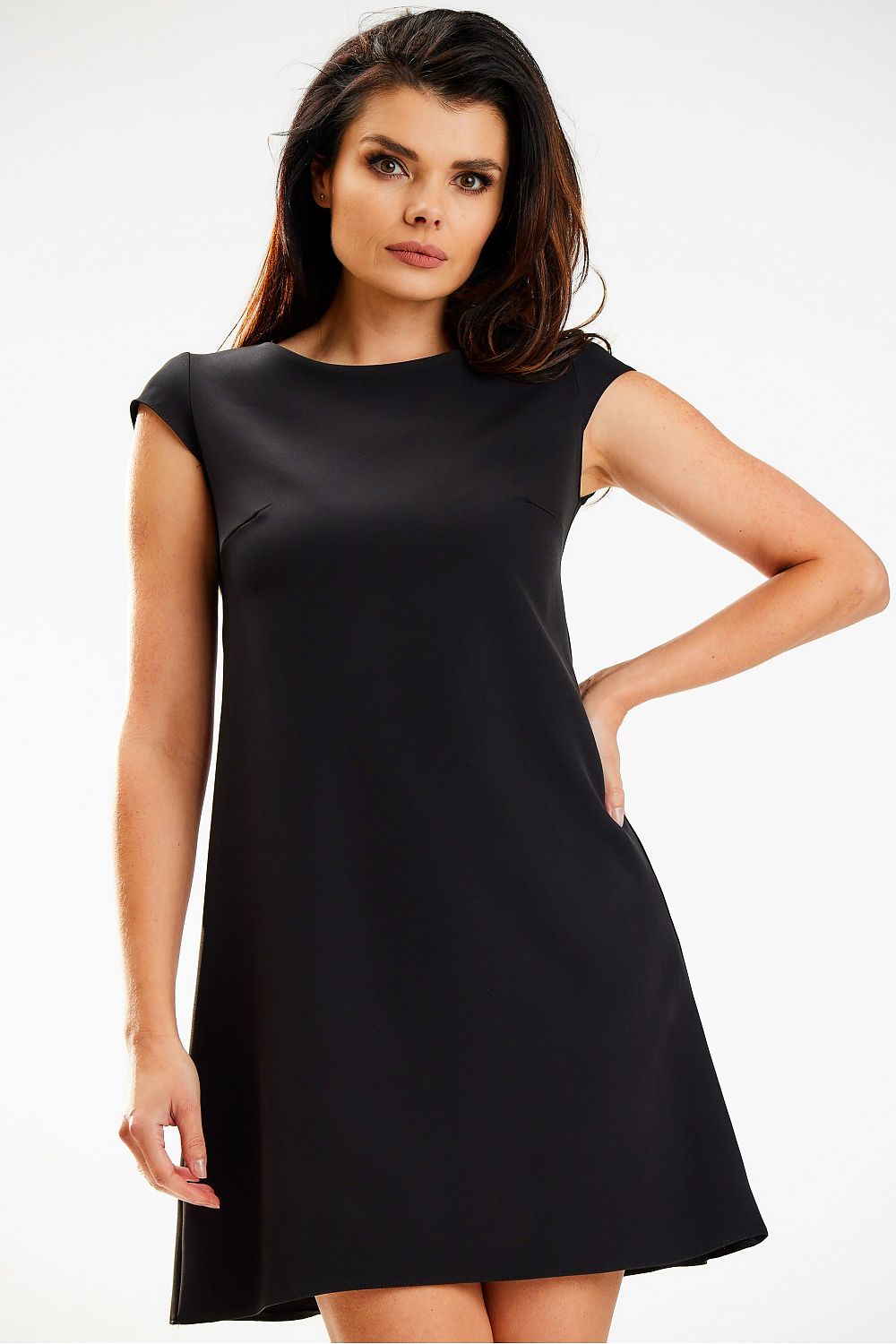 Elegant Mini Dress with Short Sleeves | Loose Trapezoidal Cut | Designed in Poland