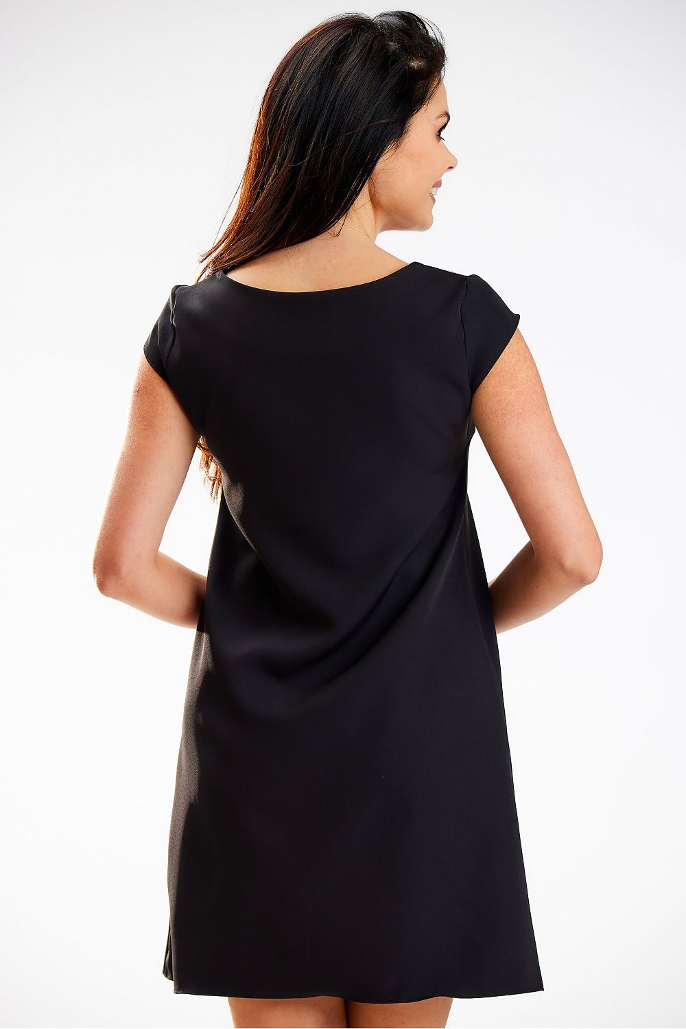 Elegant Mini Dress with Short Sleeves | Loose Trapezoidal Cut | Designed in Poland
