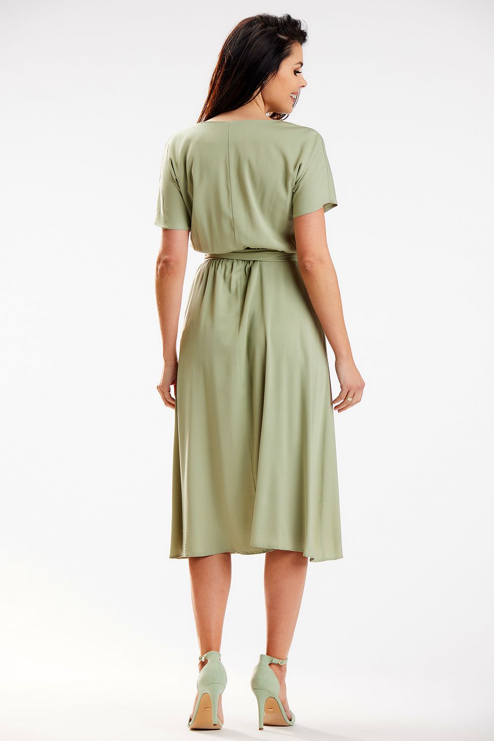 Elegant Midi Length Kimono Dress by Awama – Soft Viscose, Sash Detail, Perfect for Work and Leisure