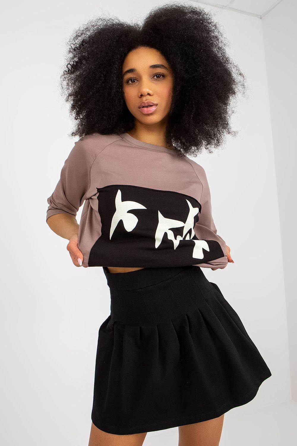 Elegant 2-Piece Sweatshirt Set with Skirt - Round Neckline, Decorative Print & Premium Fabric