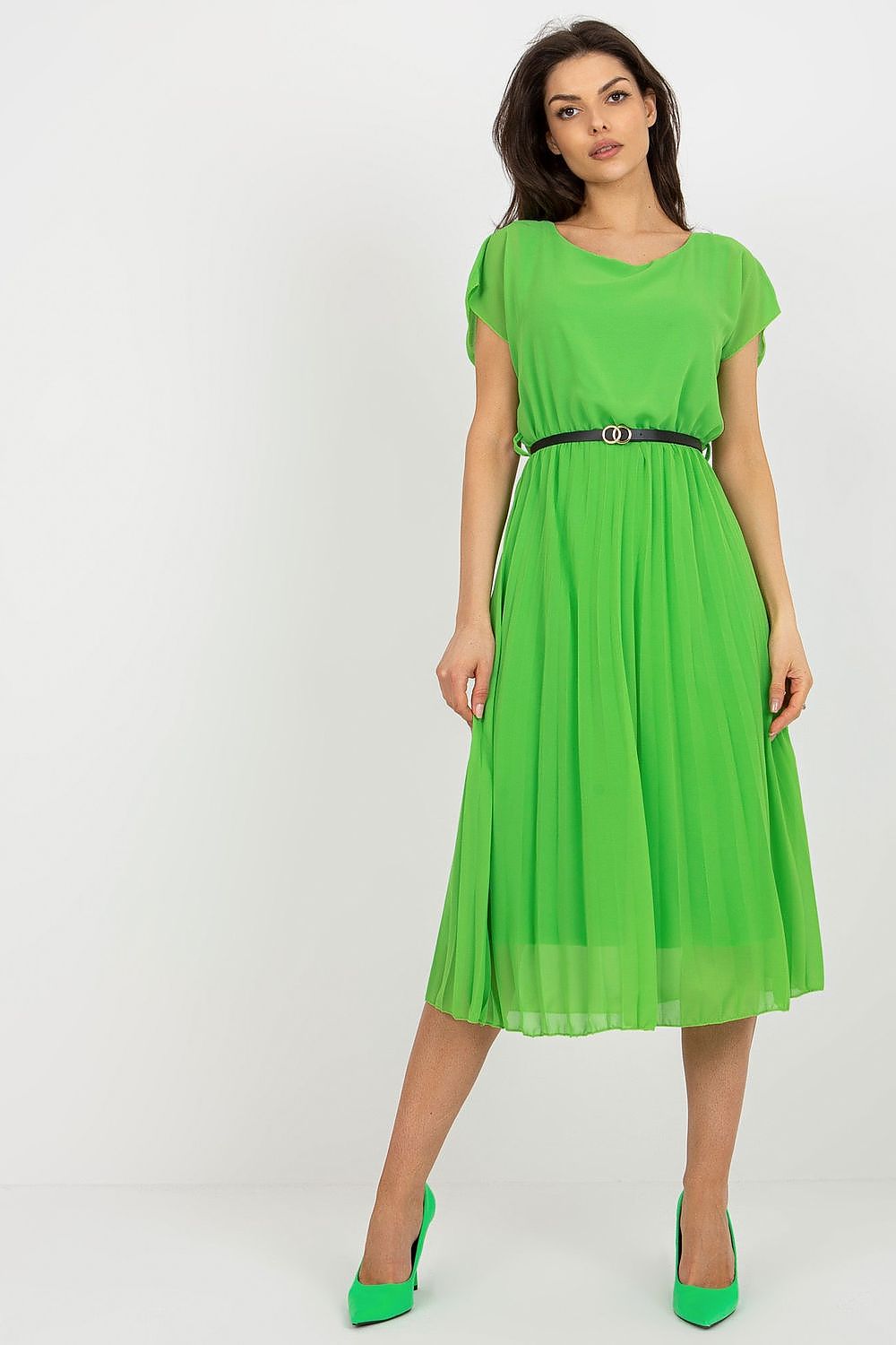 Elegant Italy Moda Cocktail Dress with Pleated Skirt and Black Belt for Formal Events