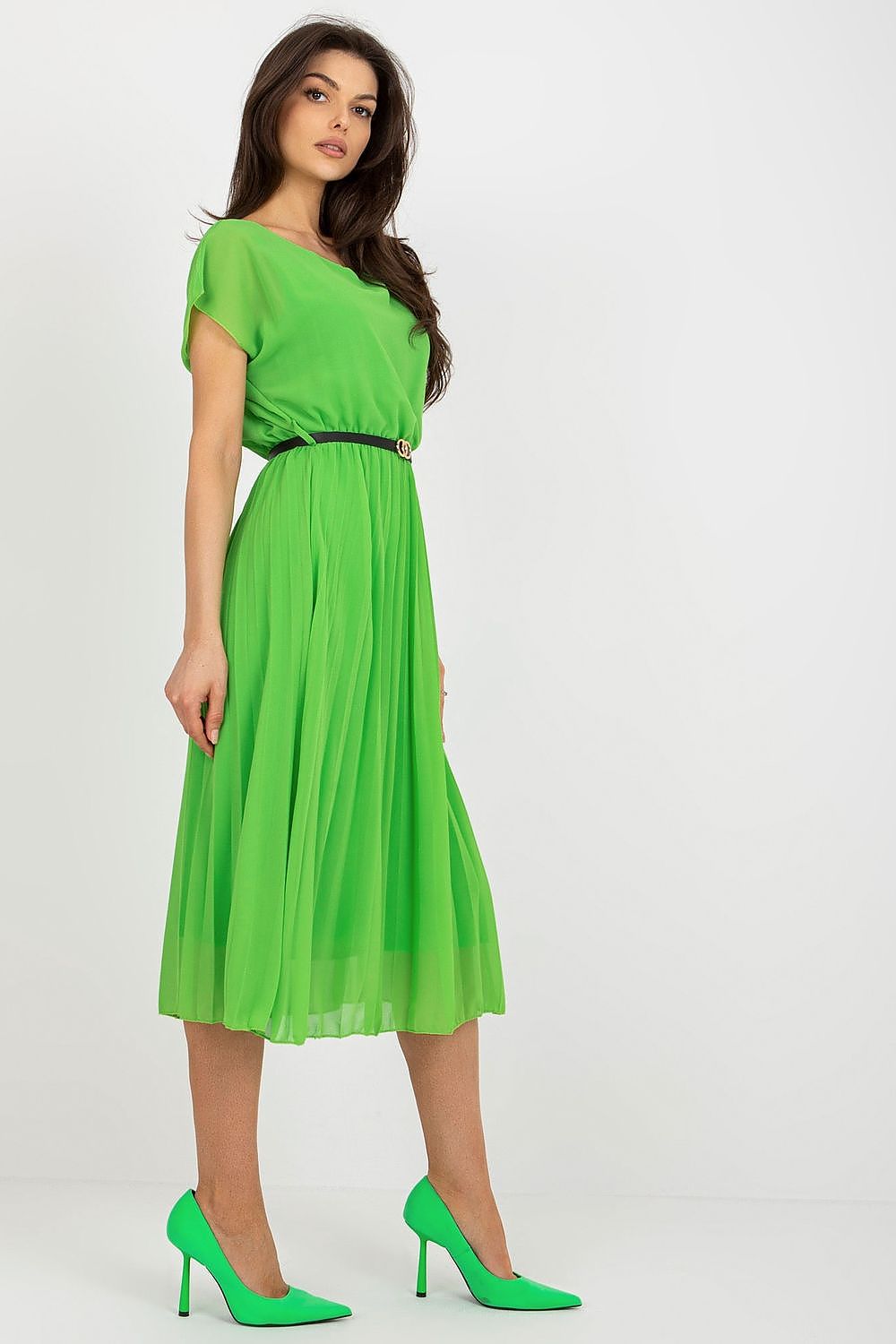 Elegant Italy Moda Cocktail Dress with Pleated Skirt and Black Belt for Formal Events