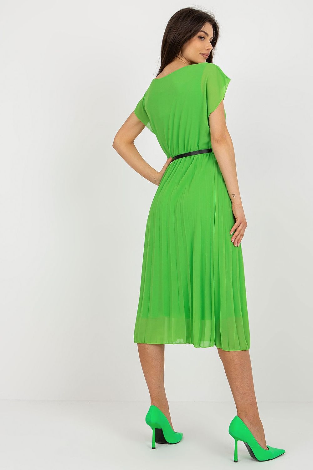 Elegant Italy Moda Cocktail Dress with Pleated Skirt and Black Belt for Formal Events