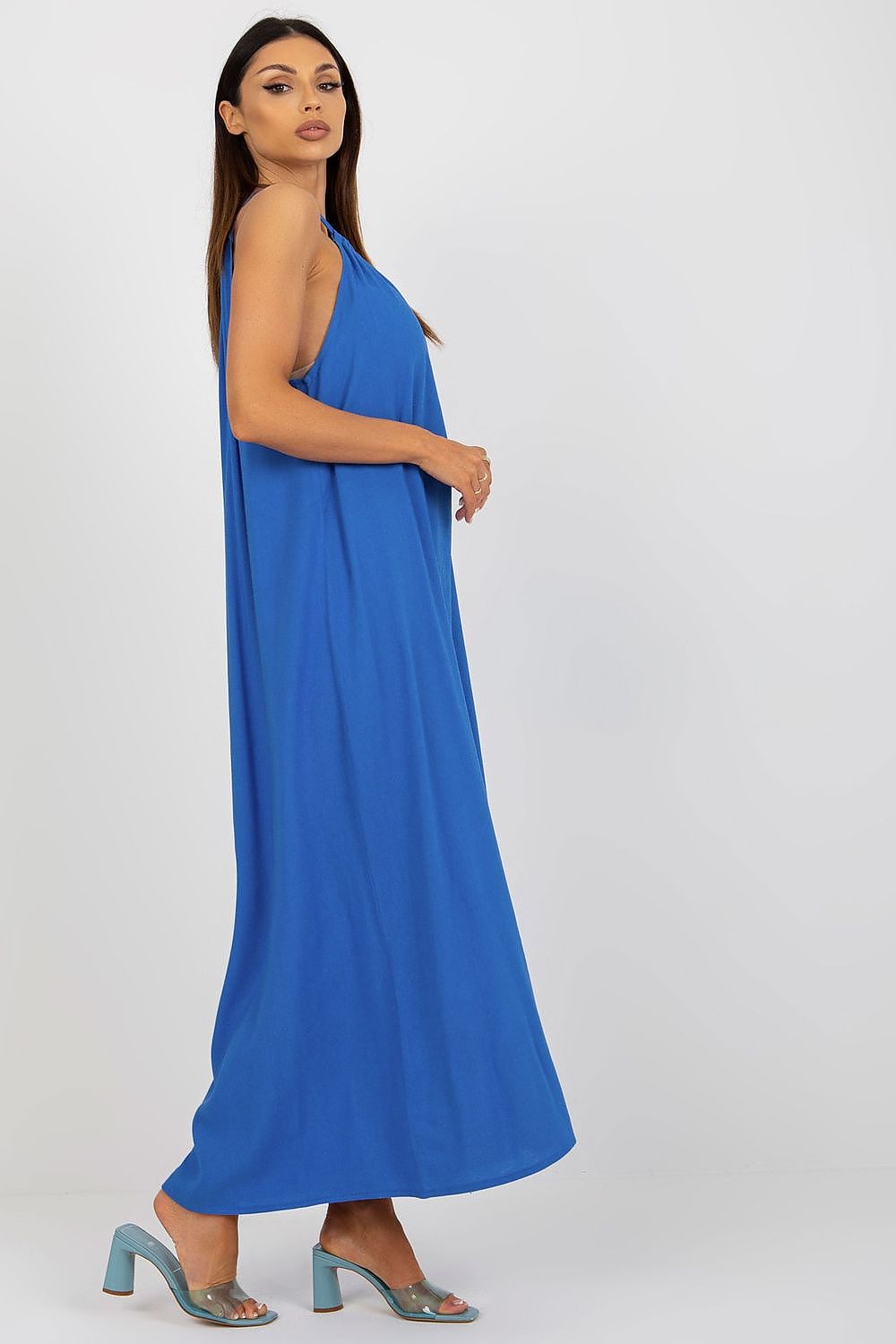 Elegant Och Bella Summer Long Dress with Loose Cut and Tied Straps - Cotton, Linen & Viscose Blend