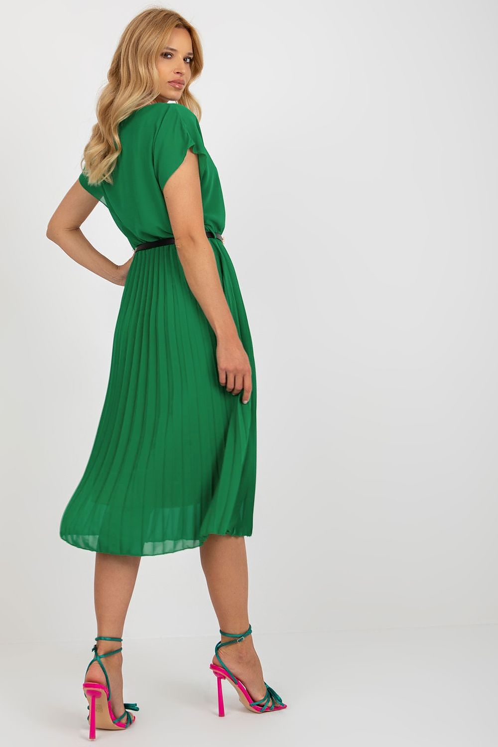Elegant Italy Moda Cocktail Dress with Pleated Skirt and Black Belt for Formal Events