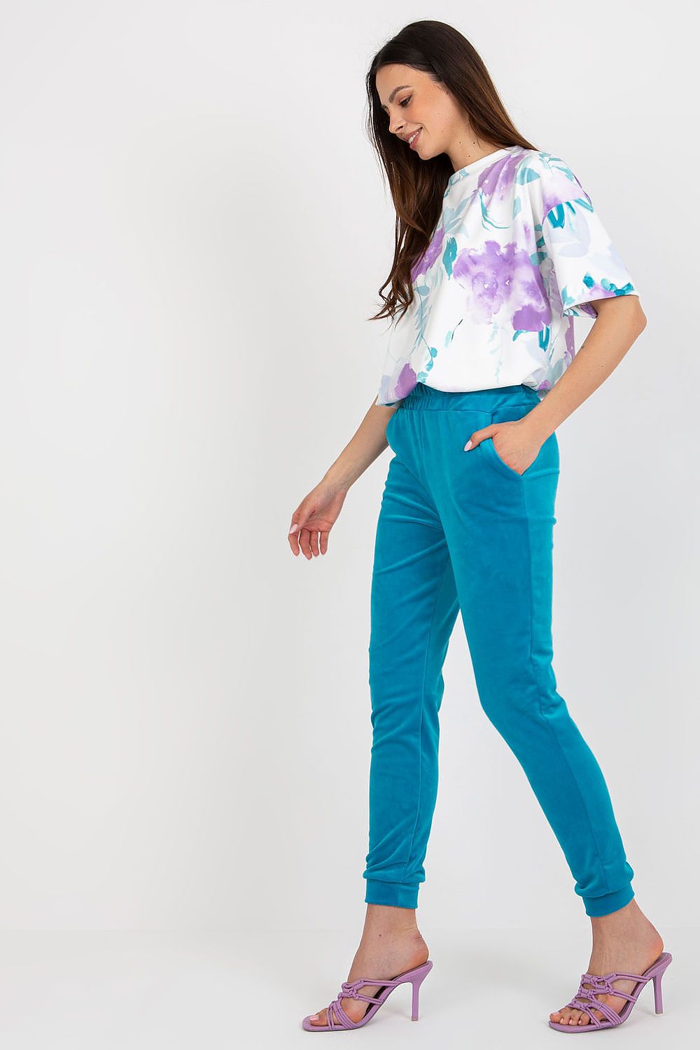 Luxurious Velour Blouse And High-Waisted Pants Set By Rue Paris - Comfortable & Elegant Fashion