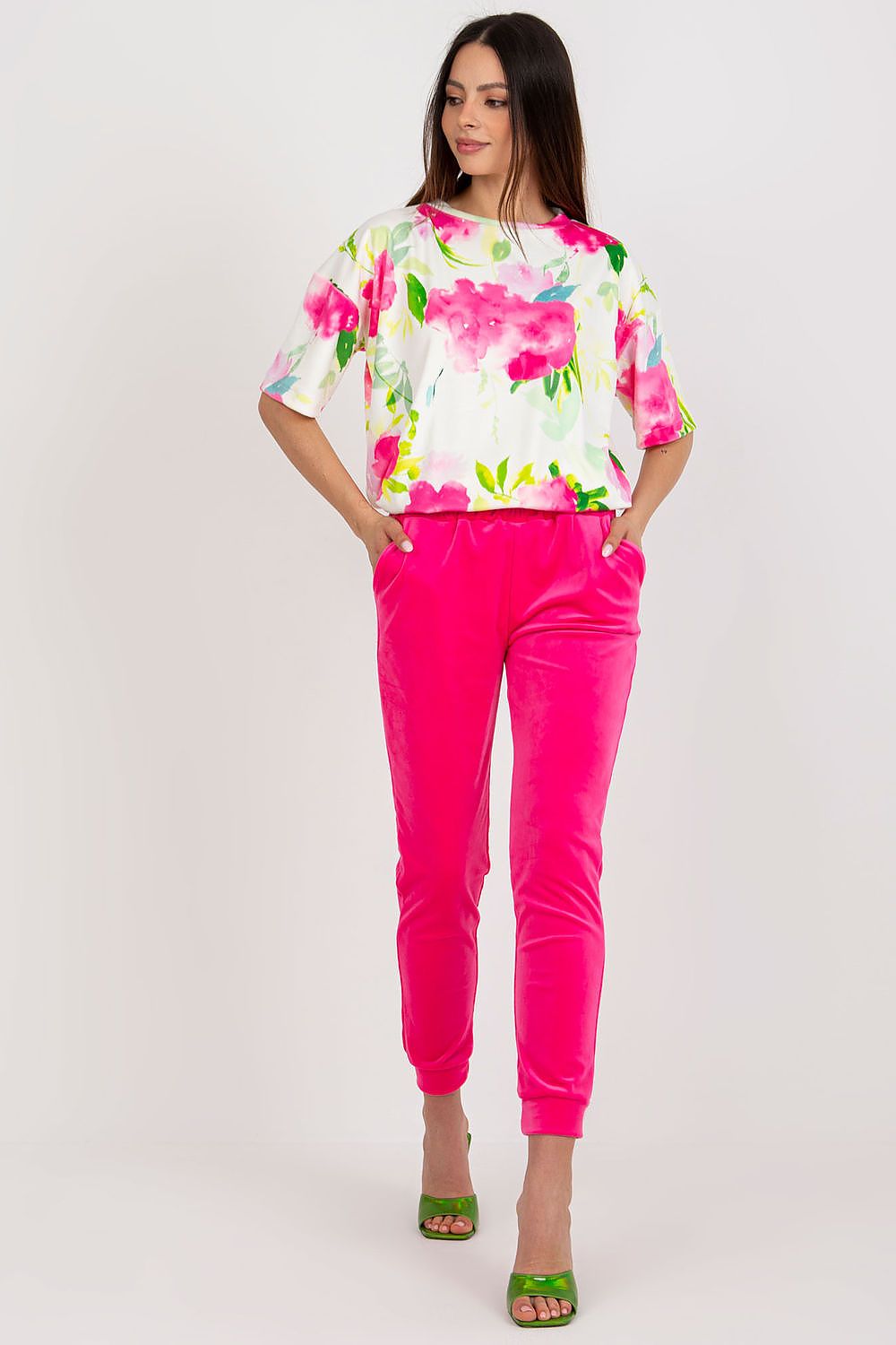Luxurious Velour Blouse And High-Waisted Pants Set By Rue Paris - Comfortable & Elegant Fashion
