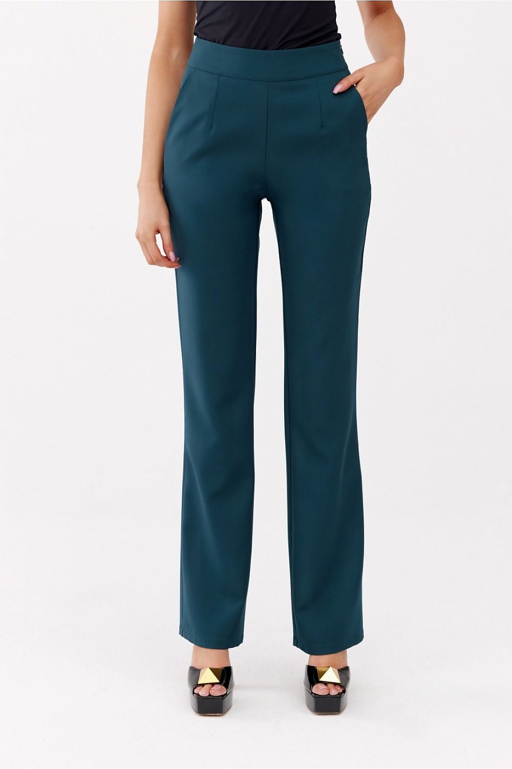 Elegant Roco Fashion Women's Straight Trousers - Tailored Fit, Elastic Polyester, Side Pockets