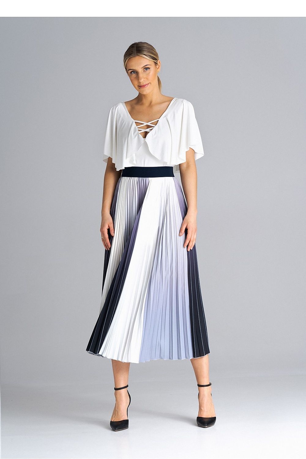 Luxury Midi Pleated Skirt by Figl with Elastic Waistband - 100% Polyester, Perfect for Any Occasion