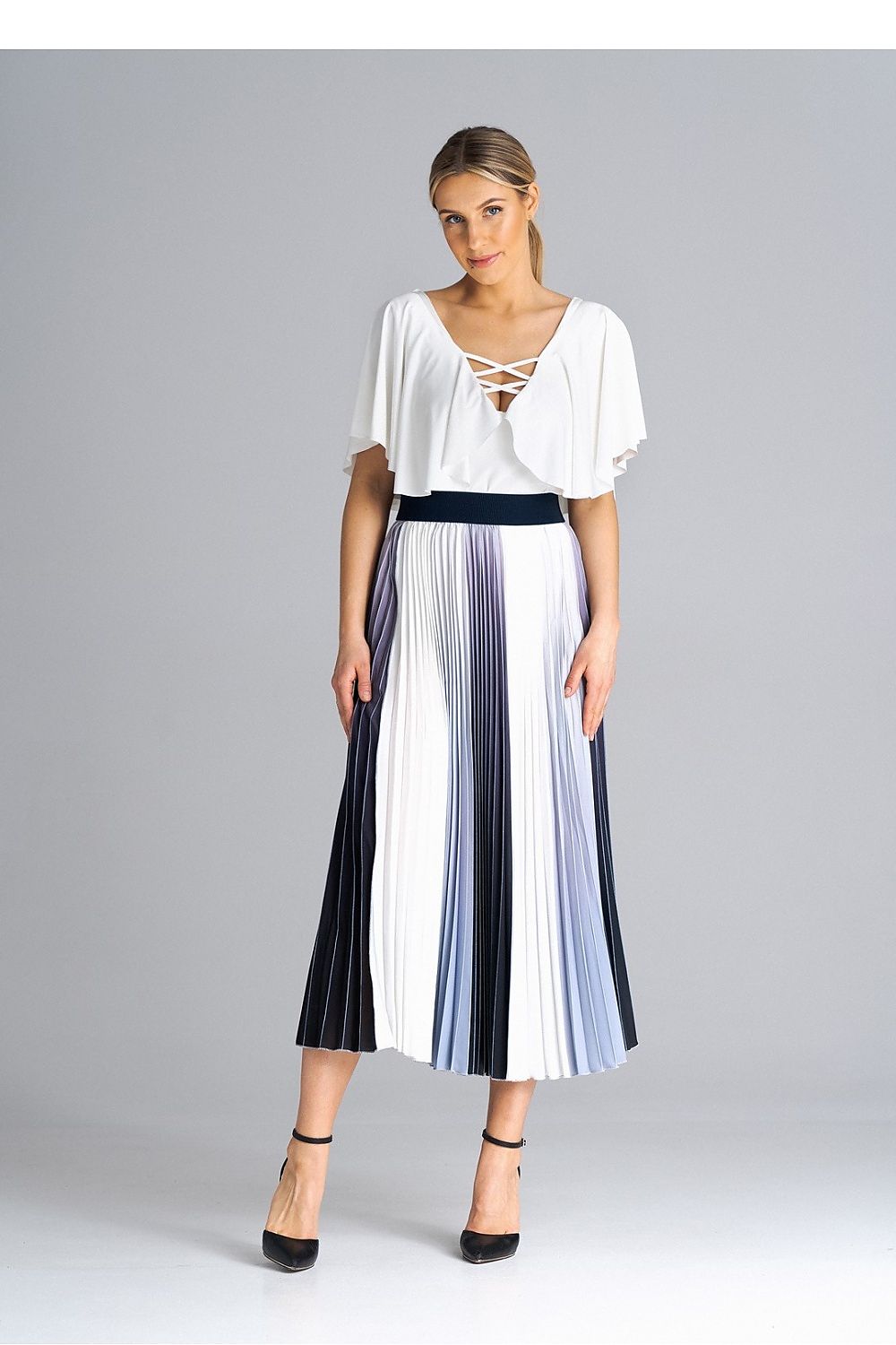 Luxury Midi Pleated Skirt by Figl with Elastic Waistband - 100% Polyester, Perfect for Any Occasion