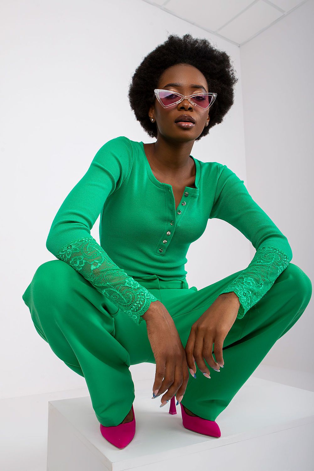 Elegant Ribbed Blouse With Lace Detail by Rue Paris – Daily Casual To Chic Style