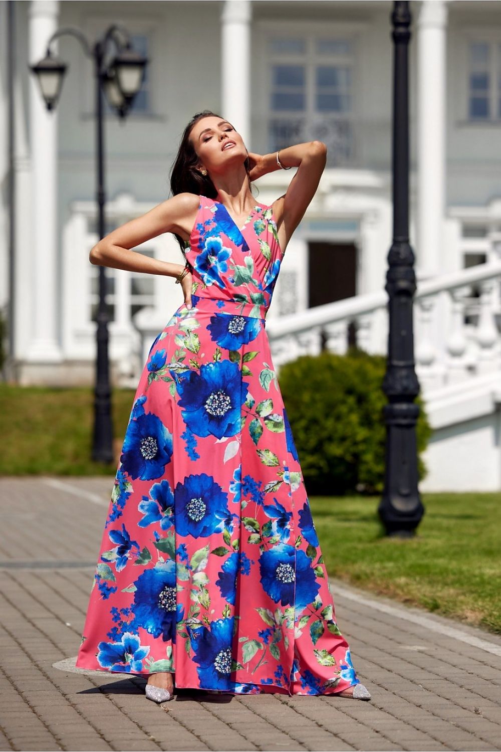 Elegant Floral Daydress with Overlap Neckline and Charming Bow by Roco Fashion