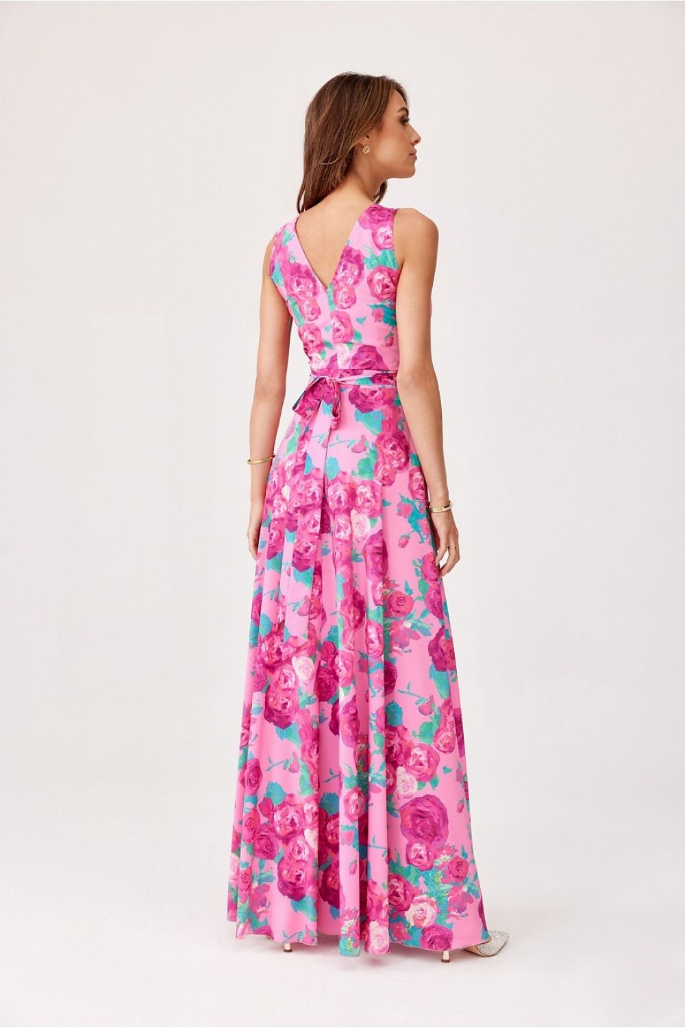 Elegant Floral Daydress with Overlap Neckline and Charming Bow by Roco Fashion
