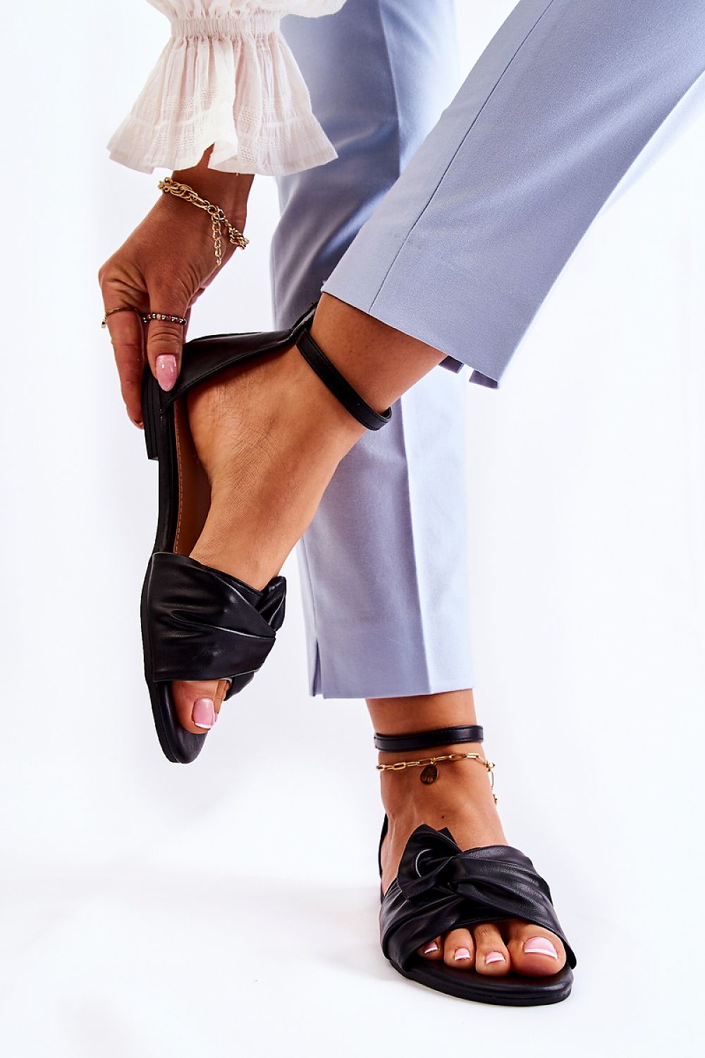 Luxurious Eco Leather Women's Sandals with Adjustable Ankle Strap and Decorative Front Zipper