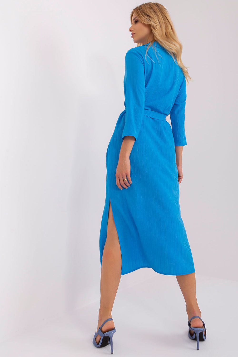 Elegant Daydress With 3/4 Sleeves, Waist Tie & Side Slits - Lakerta Collection