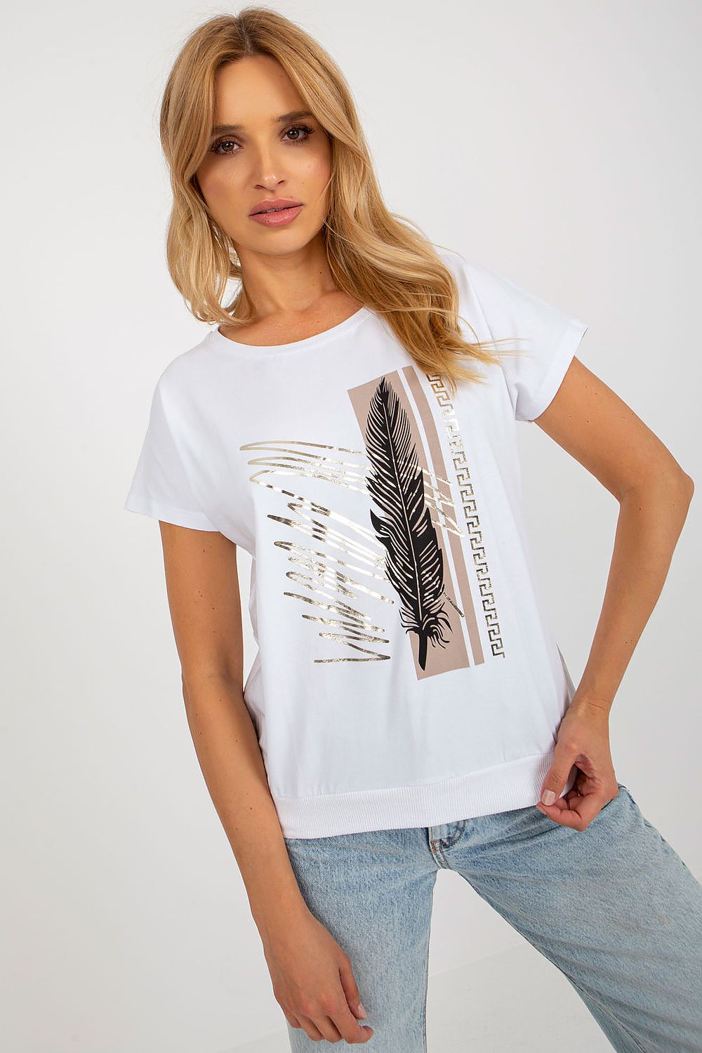 Elegant Rue Paris Cotton Blouse with Decorative Print and Short Sleeves - Available in Sizes S/M & L/XL