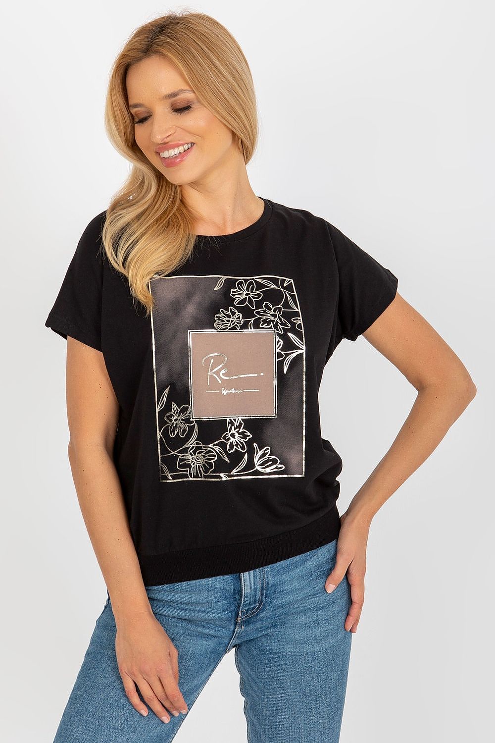 Elegant Rue Paris Blouse - Short Sleeve, Round Neckline, Decorative Print, Cotton Blend