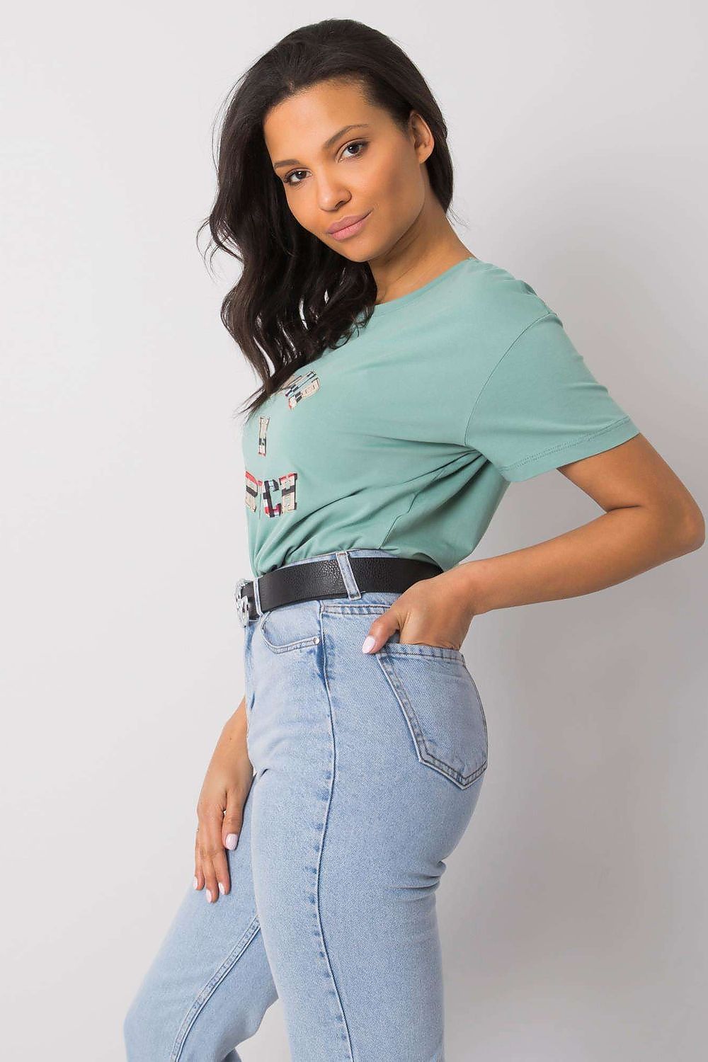 Luxury Women's Cotton Blend T-Shirt with Decorative Front Inscription and Relaxed Fit