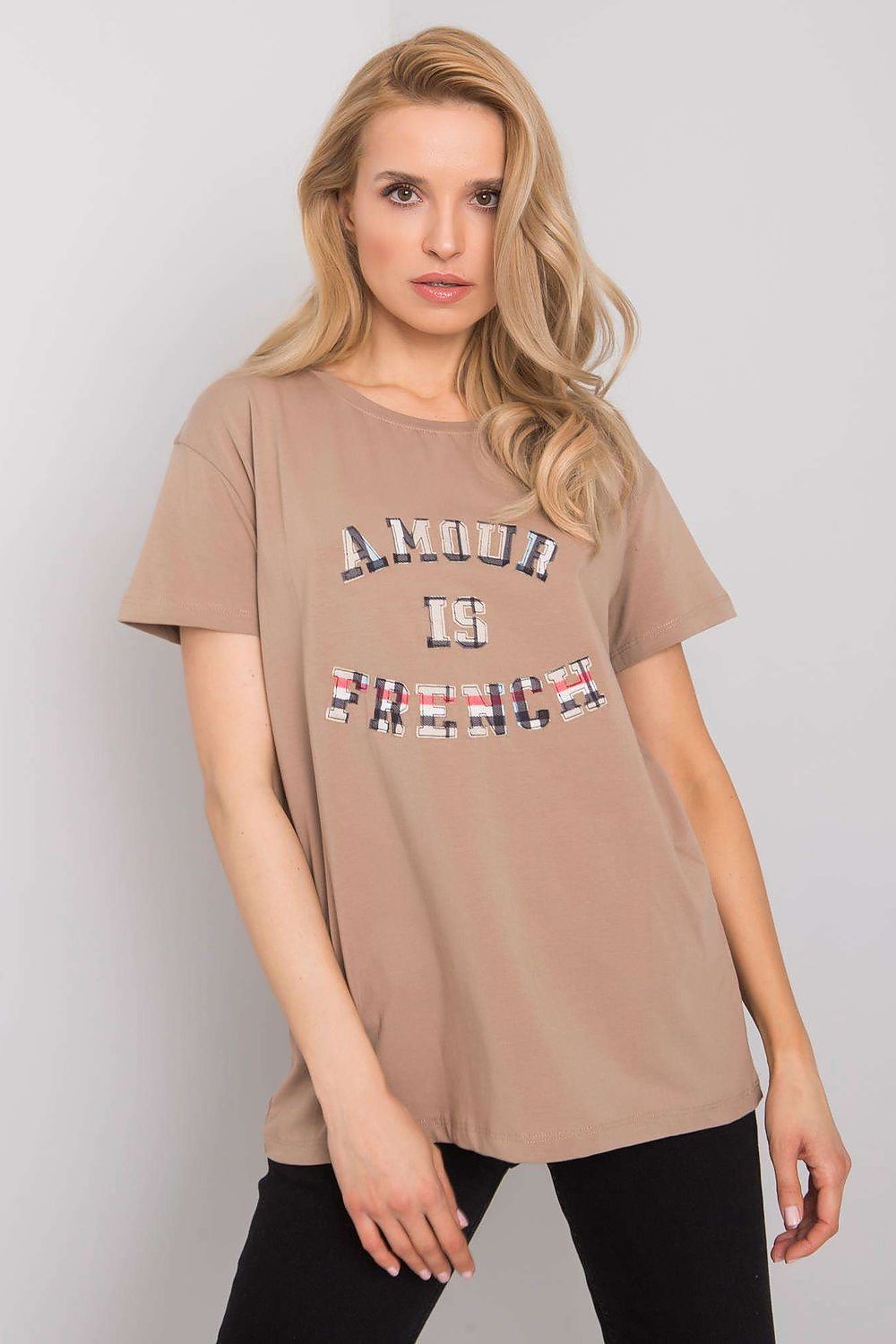 Luxury Women's Cotton Blend T-Shirt with Decorative Front Inscription and Relaxed Fit