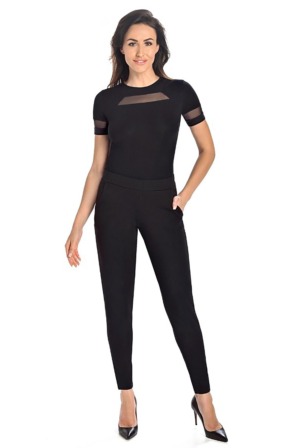 Luxury Women's Short-Sleeved Shapewear Bodysuit with Translucent Mesh Detail by Teyli