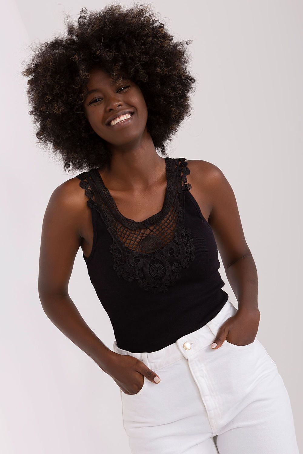 Ribbed Strapless T-Shirt with Lace Neckline by Och Bella - Elegant Cotton Spandex Blend