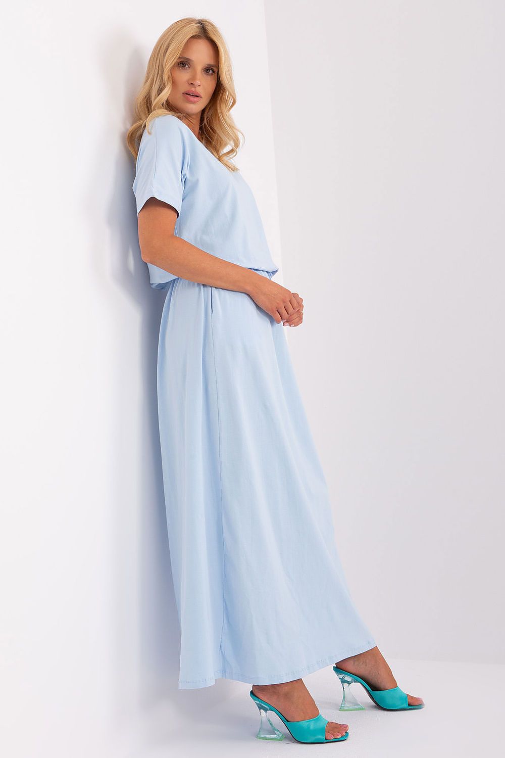 Elegant Summer Daydress with Waist Tie, Short Sleeves and Slip Pockets - 90% Cotton