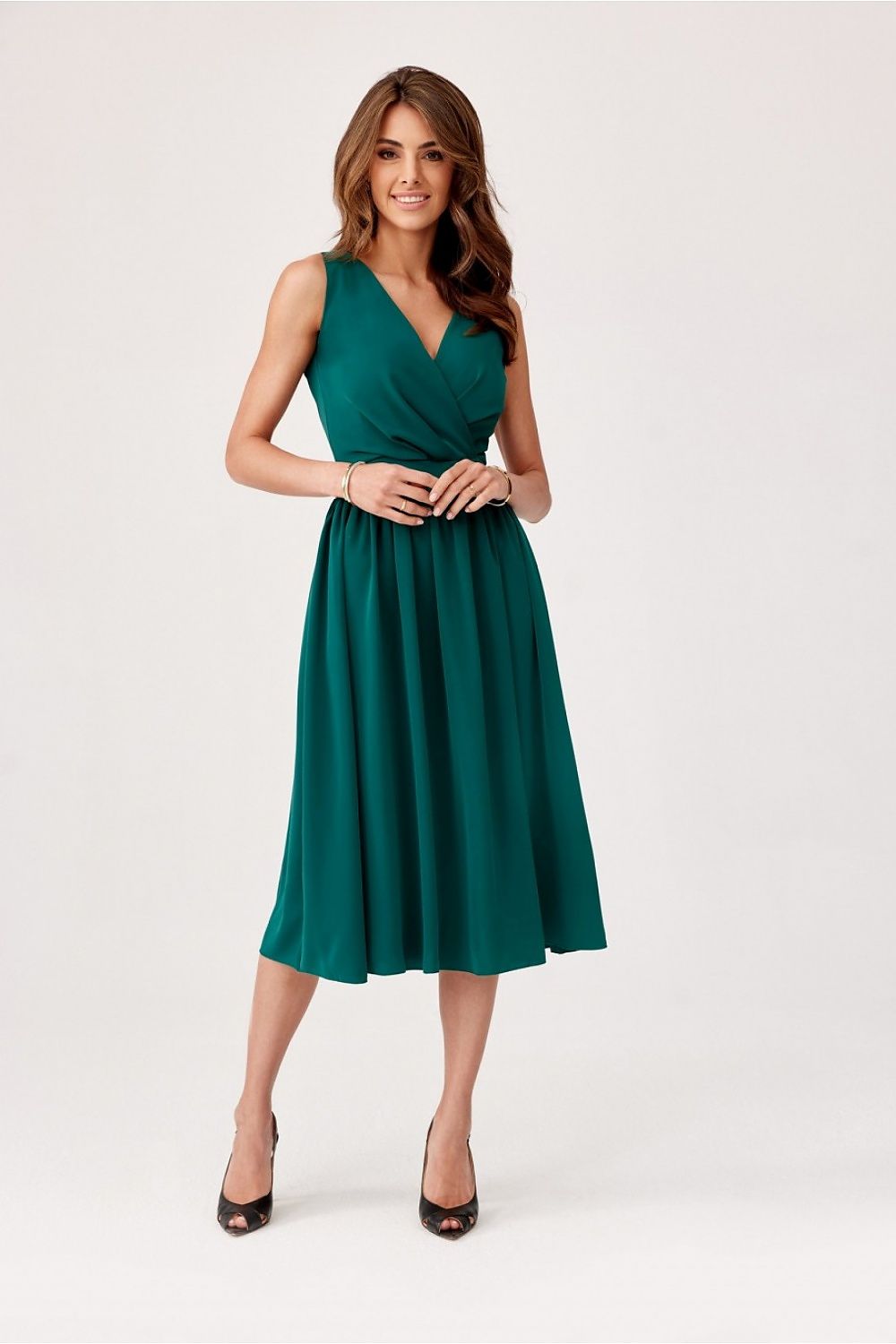 Elegant Midi Cocktail Dress with Envelope Neckline | Roco Fashion Women's Dress
