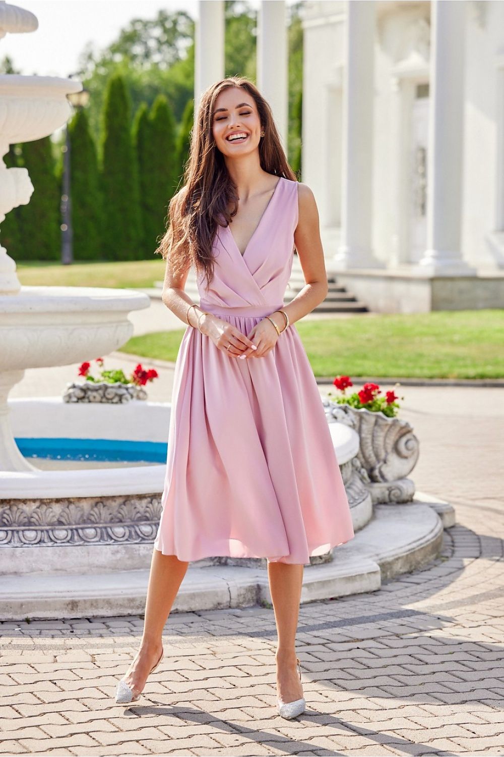 Elegant Midi Cocktail Dress with Envelope Neckline | Roco Fashion Women's Dress