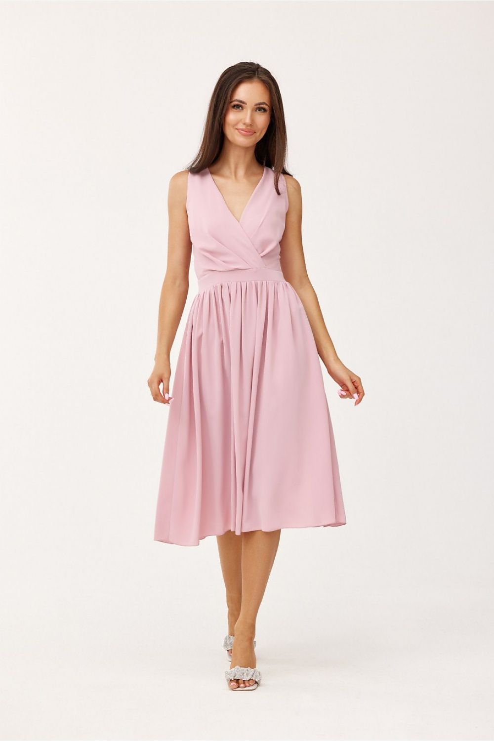 Elegant Midi Cocktail Dress with Envelope Neckline | Roco Fashion Women's Dress