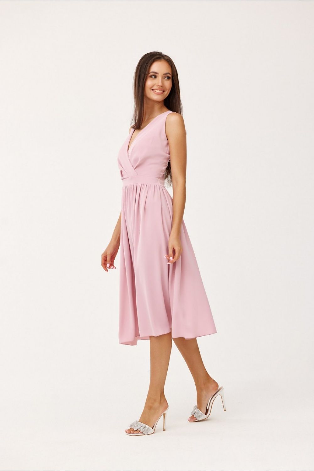 Elegant Midi Cocktail Dress with Envelope Neckline | Roco Fashion Women's Dress
