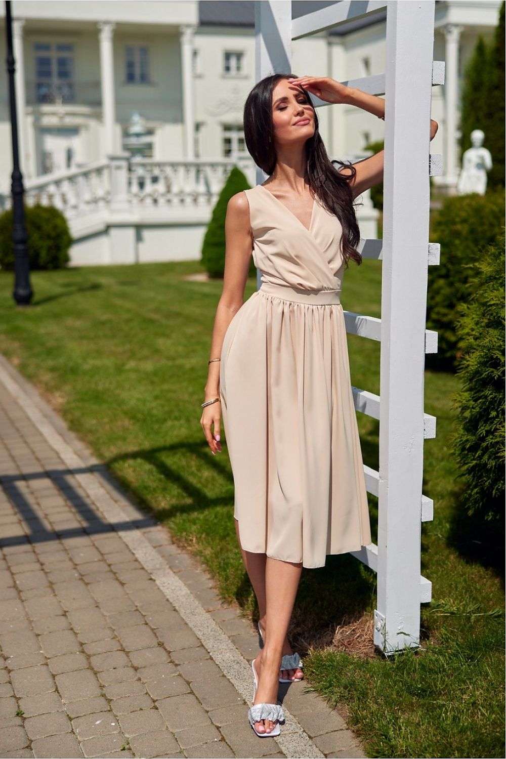 Elegant Midi Cocktail Dress with Envelope Neckline | Roco Fashion Women's Dress