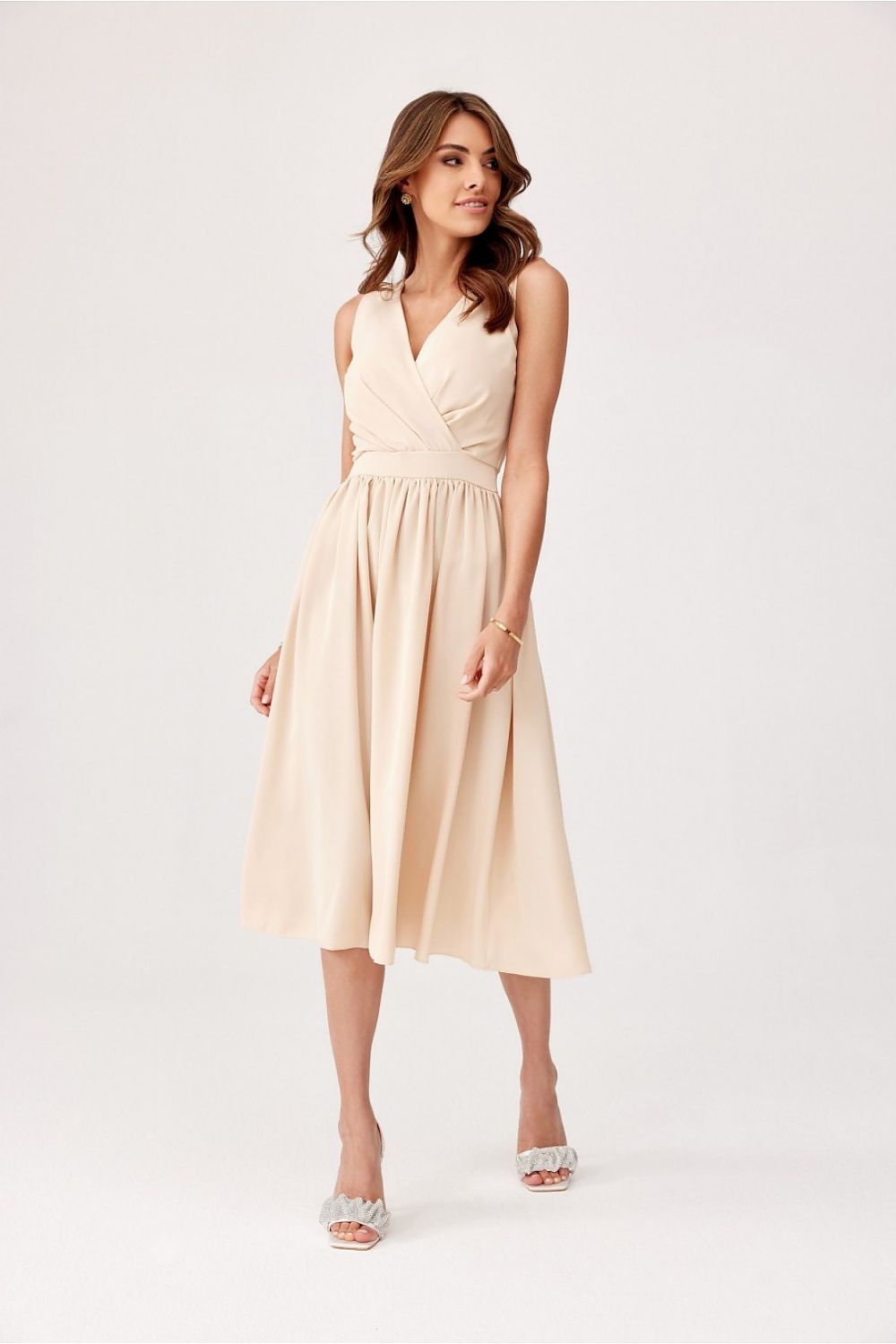 Elegant Midi Cocktail Dress with Envelope Neckline | Roco Fashion Women's Dress
